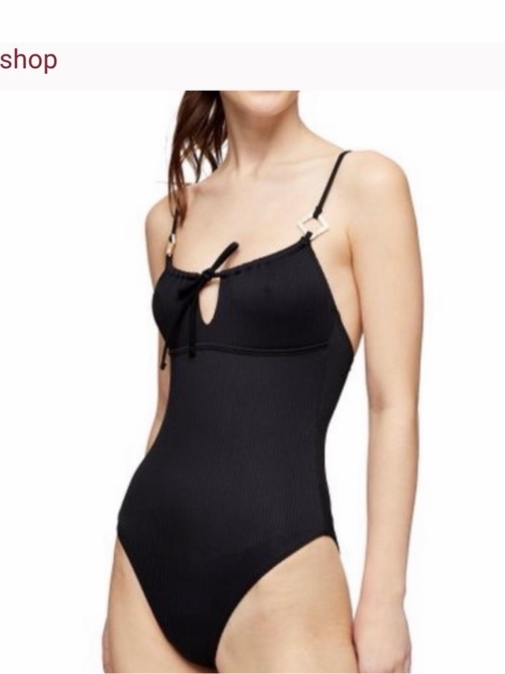 Topshop Black Ribbed One-Piece Swimsuit with Gold Hardware